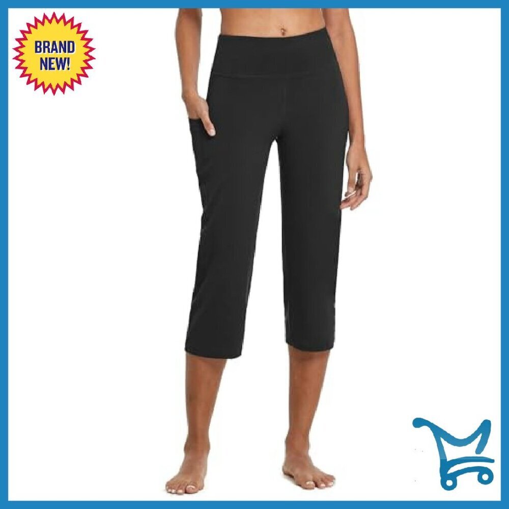 High Waist Yoga Capri Pants with Pockets Wide Leg Workout Crop - Picture 2 of 8